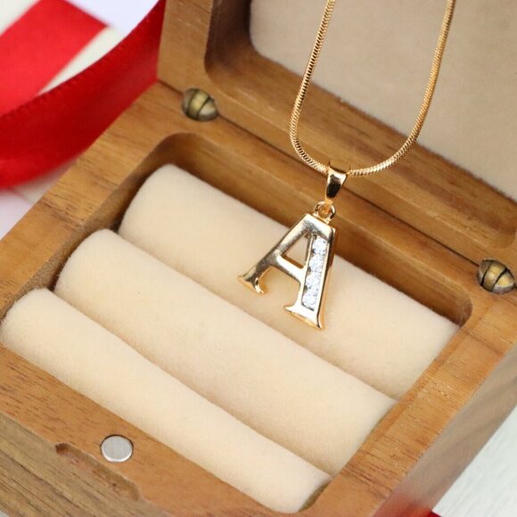 "Rose Gold Letter A Pendant with Crystals – 18K Gold Plated Charm, XPPT1350 - Picture 3 of 12